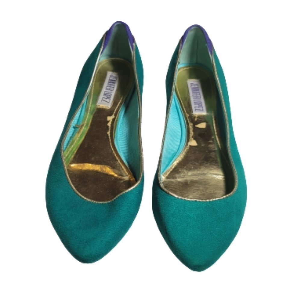Jennifer Lopez flats shoes JLO GREEN Gold Wedge Platform Pump Shoes 7